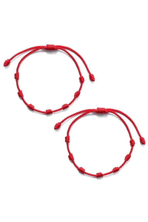 2Pieces 7 Knots Red String Braid Bracelet Good Luck Amulet for Valentine's Day