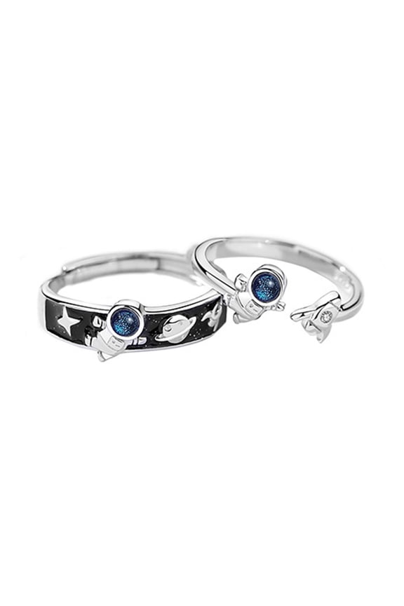 2Pieces Adjustable Novelty Universe Astronauts Finger Jewelry Gifts Vintage Stackable Finger Rings