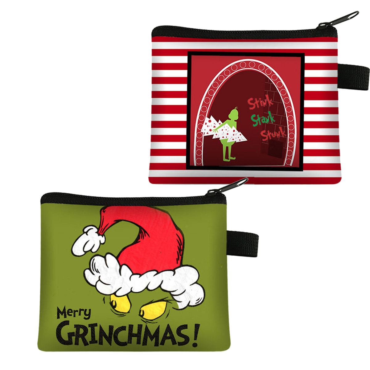 2Pieces Christmas Kids Gift Grinch Purse Bag for Boys Girls Wallets