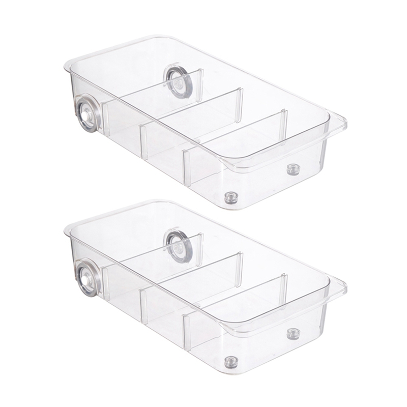 2Pieces Clear Storage Container Bins with Wheel, Divided Rolling