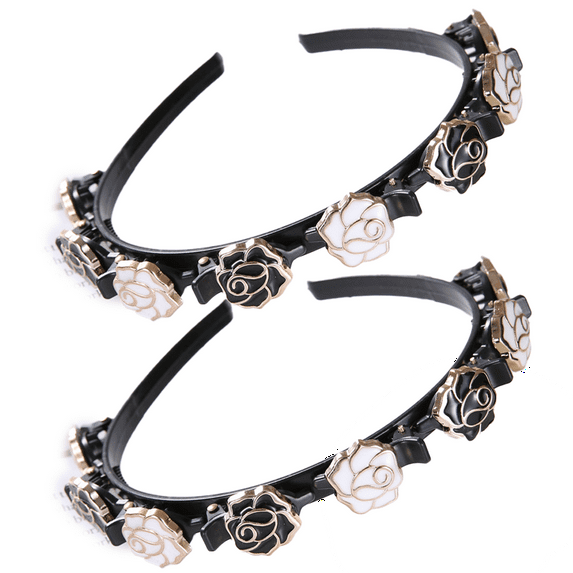 2Pieces Double Bangs Hairstyle Hairpin Headband Double Layer Twist Plait Headband Korean Braided Headbands with Clips Hollow Woven Headband Hair Accessories for Women Girls