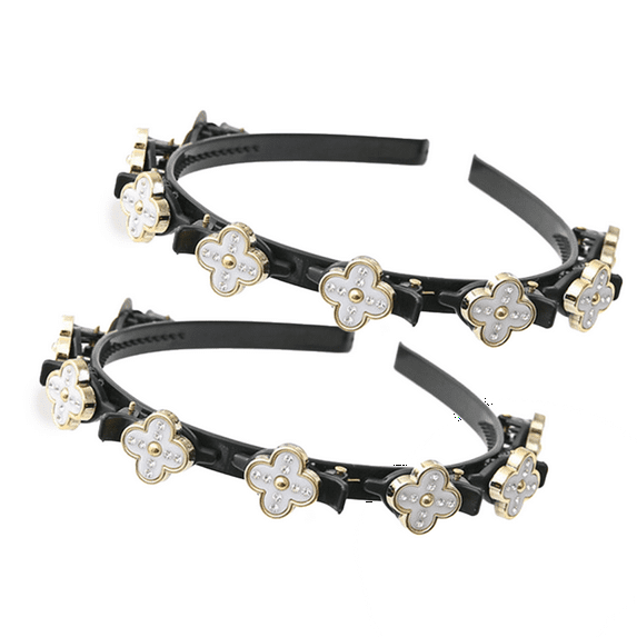 2Pieces Double Bangs Hairstyle Hairpin Headband Double Layer Twist Plait Headband Korean Braided Headbands with Clips Hollow Woven Headband Hair Accessories for Women Girls