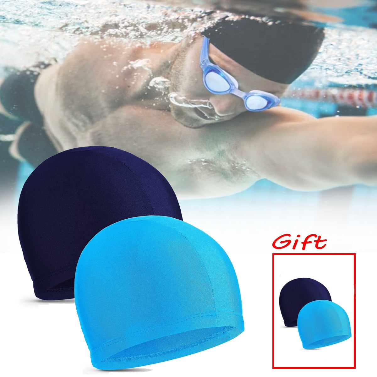 2Pieces Elastic Swim Caps Comfortable Fabric Swimming Hat Lightweight