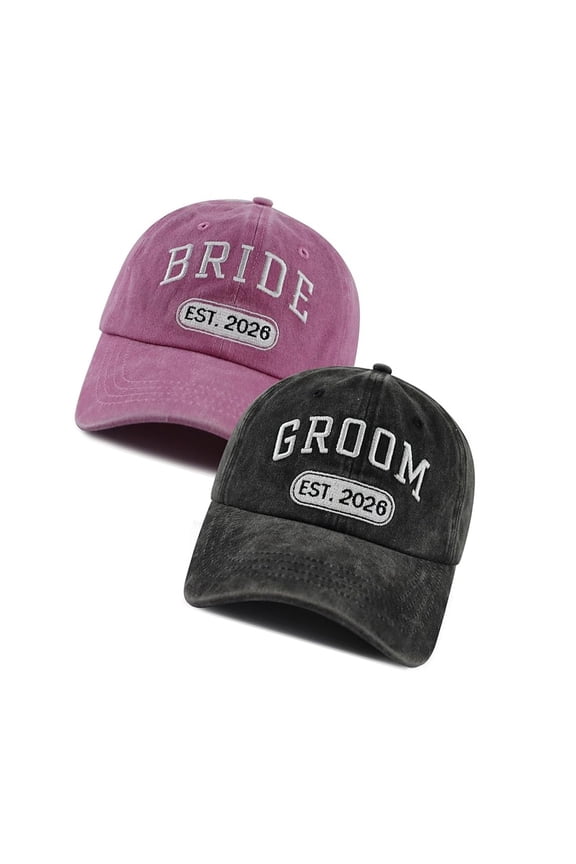 2Pieces Embroidered Baseball Caps For Newlyweds Adjustable Cotton Bride and Groom Hat for Honeymoon And Leisure Wear