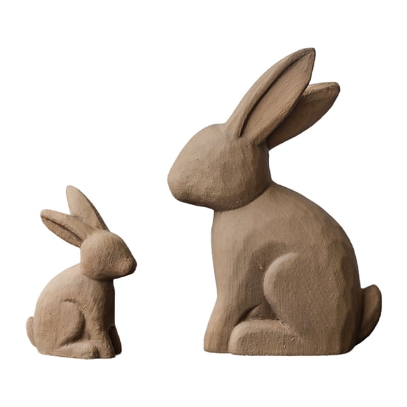 2Pieces Handcarved Wooden Bunnies Decorations Rabbits Figurines Ornaments for Easters and Springtimes Home Accent Gift
