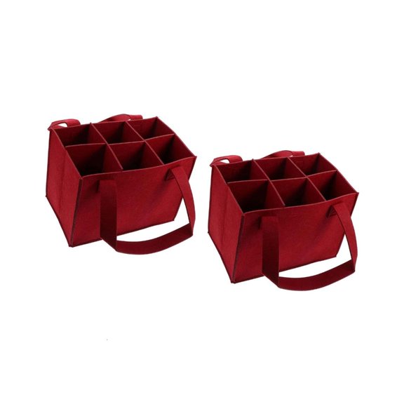2Pieces Heavy Duty Felt Storage Carriers Accommodates 6 Wine Bottles Beer Champagne Handbag For Gifting Or Parties Event
