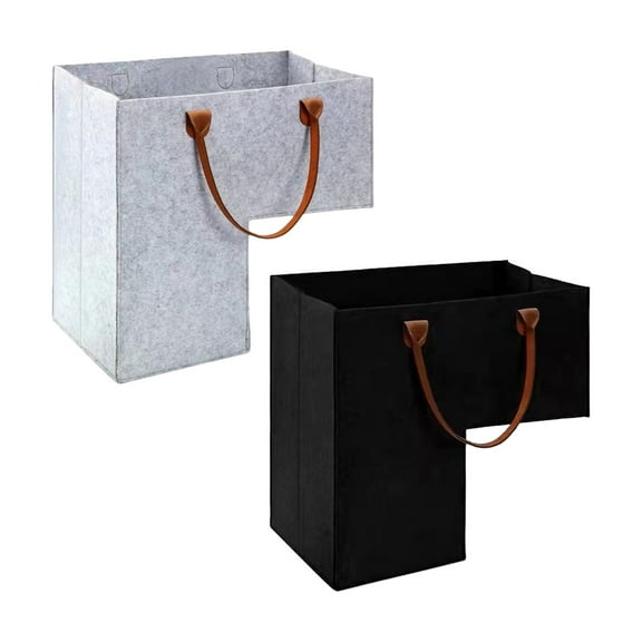 2Pieces L Shaped Stair Basket for Carpeted Stairs and Wooden Stairs, Felt Staircase Storage Organizer with Handles for Laundry, Toys, and Gray