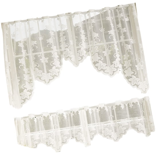 2Pieces Lace Window Scarf Soft Sheer Curtains Easy Installion Polyester Home Accent