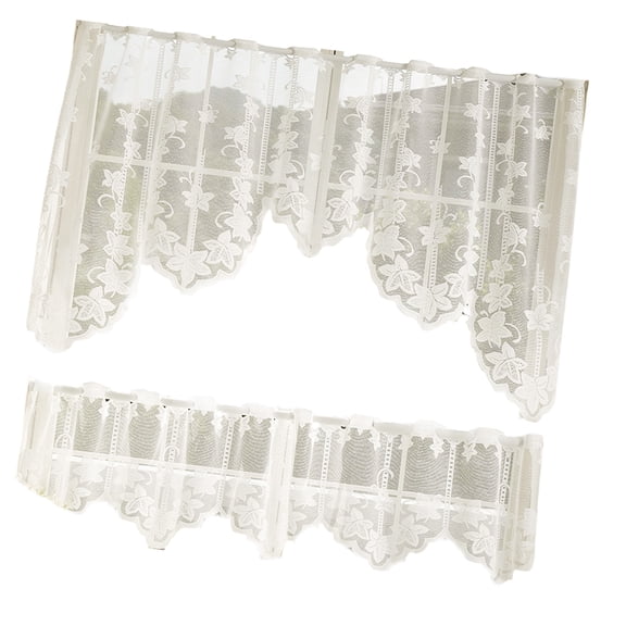 2Pieces Lace Window Scarf Soft Sheer Curtains Easy Installion Polyester Home Accent