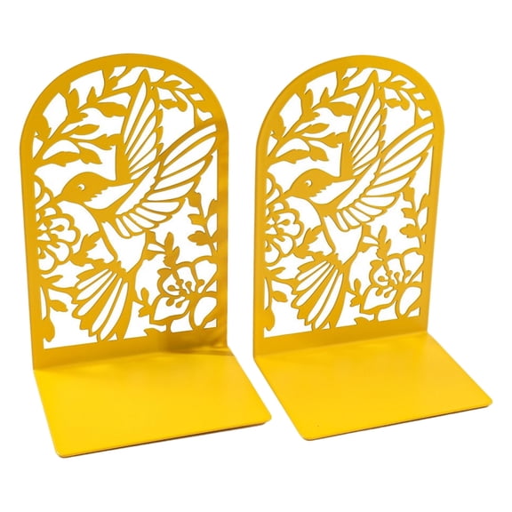 2Pieces Metal Book Ends for Desk and Shelf Hollow Bird Flower Bookends Heavy Duty Bookends Slip Resistant Book Support