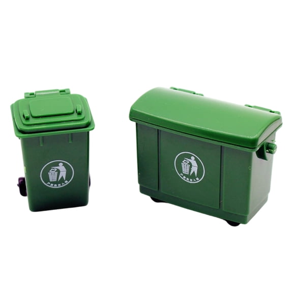 2Pieces Miniature Trash Bins Doll House Accessories Realistic Sanitation Garbage Can with Openable Lid for Child Project