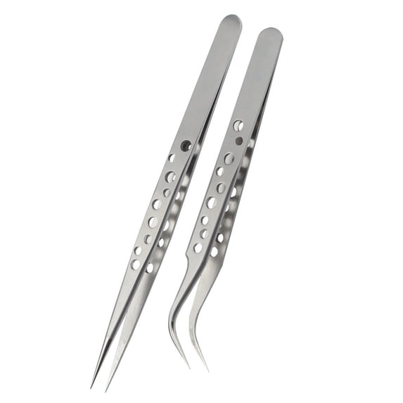 2Pieces Multipurpose Stainless Steel Curved and Straight Tweezers Set for Beauty Enthusiasts and Home Use