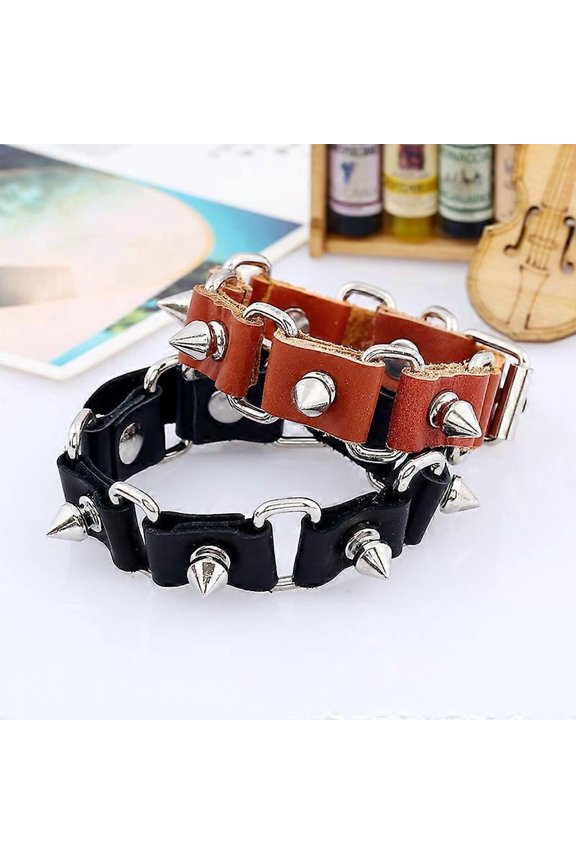 2Pieces PU Leather Bracelet Punk Bracelet Adjustable Goth Cuff Bracelet Gothic Rivet Buckle Wristband for Men Women