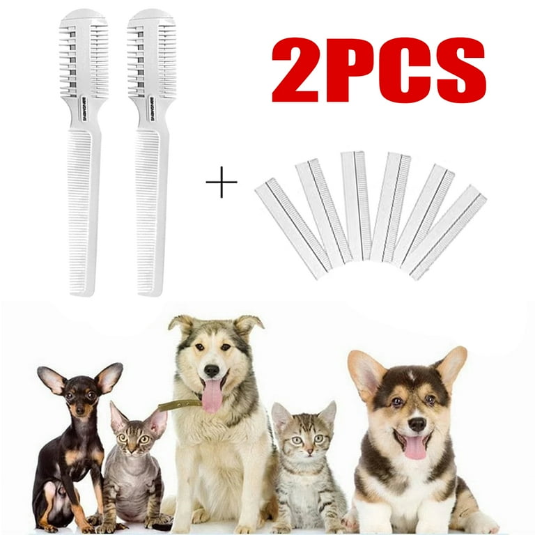 2Pieces Pet Sharp Hair Cutting Comb Pet Comb Razor Split Ends Double Edge Razor Blade For Cats And Dogs Cutting And Styling Thin Thick Hair