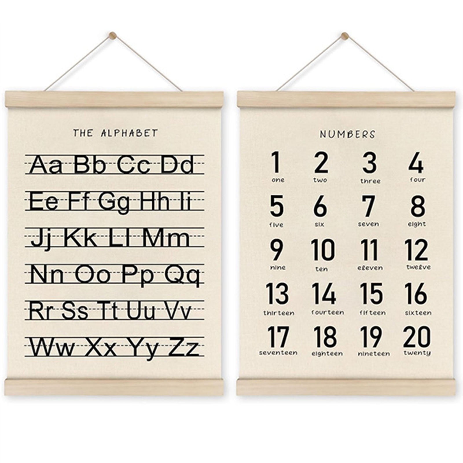 2Pieces Preschool Education Alphabets and Number Posters with Hanger ...