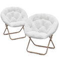 2 Pcs Round Folding Faux Fur Saucer Chair Lazy Moon Chair For Adults