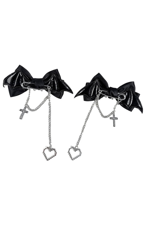 2Pieces Subcultural Bat Wing Hair Clip With Crossed Charm Pendant Bowknot Barrette For Theme Event Party Dressingup
