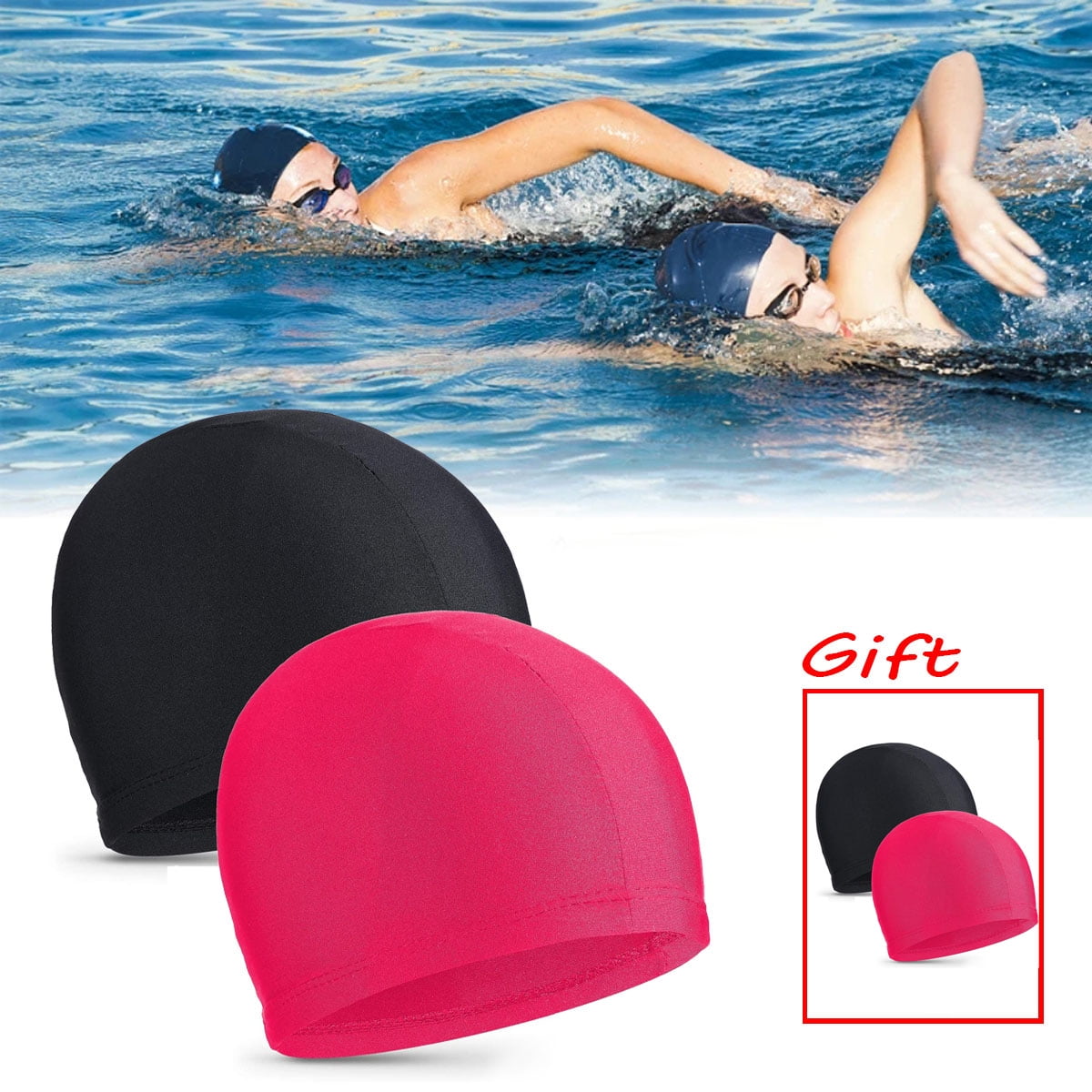 2Pieces Unisex Fabric Swimming Cap Waterproof Swim Hat Anti-Silp