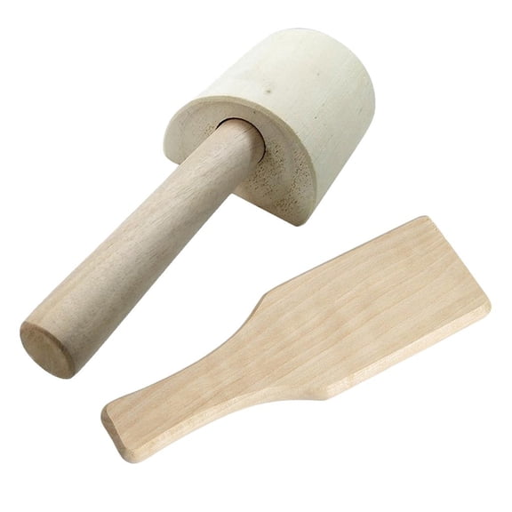 2Pieces Wooden Clay Paddle Pottery Tool for Kitchen Or Clay And Pottery , Wood2, 25x5.5x8.5cm 19.5x2cm