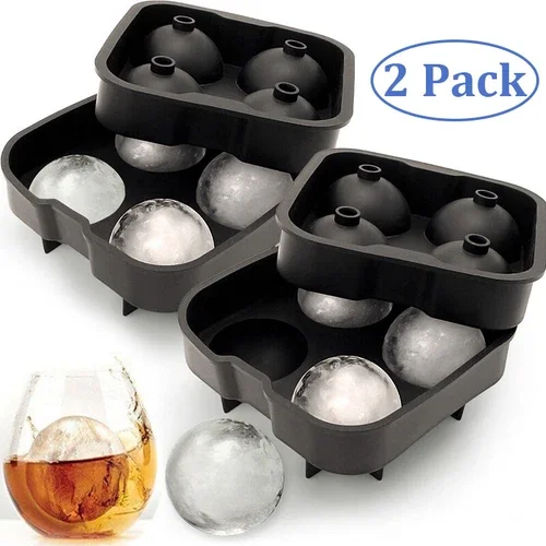 2Pk 4 Ice Maker Large Cube Round Tray Molds Whiskey Ball Cocktails Silicone Big