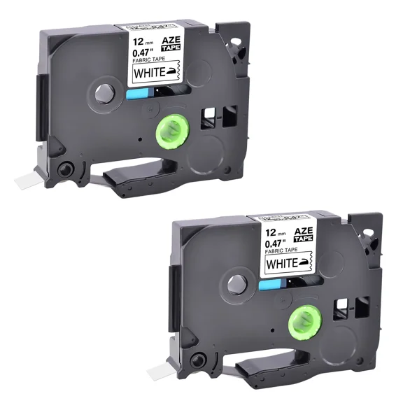 2Pk Black On White Fabric Iron-On Clothing Label Tape For Brother Tz Tze Fa231