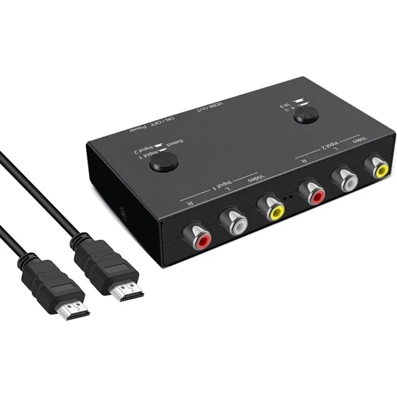 2Port AV to HDMI Converter, Will Convert Input Analog Aignals to a Digital Output Signal, Built-in 16:9/4:3 Adjustment, Perfect for Old Video Game Systems,PS,WII,Xbox,DVD,VHS