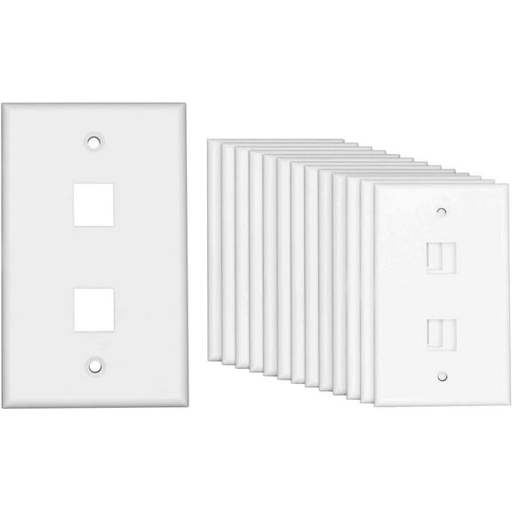 2Port Cat 6 Keystone Jack Wall Plate RJ45 Ethernet Connector Cover Plate White 10-Pack