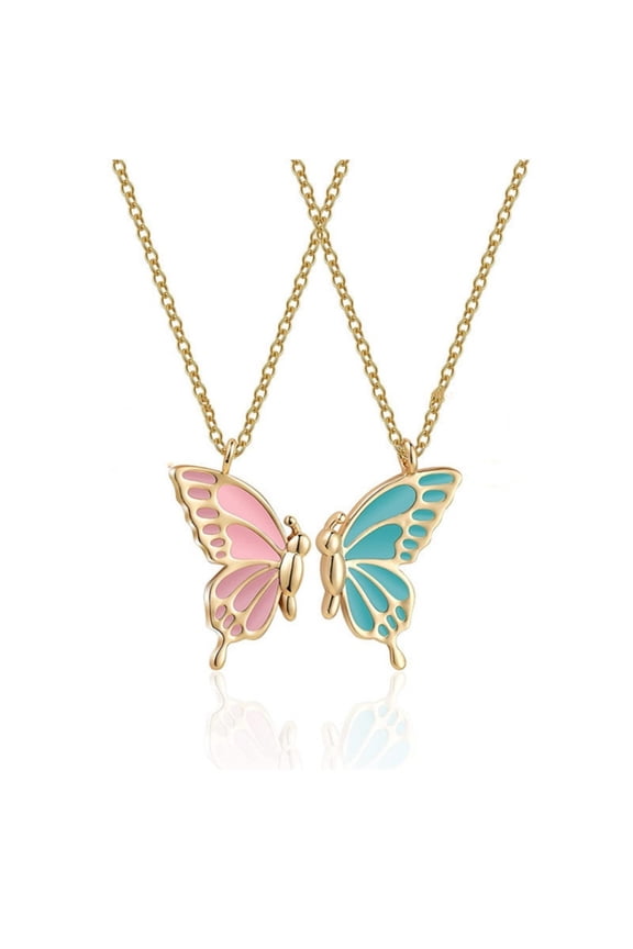 2Psc Butterfly Friendship Necklace for Women Men BFF Best Friends Necklace Butterfly Choker Friendship Jewelry Gift-alloy