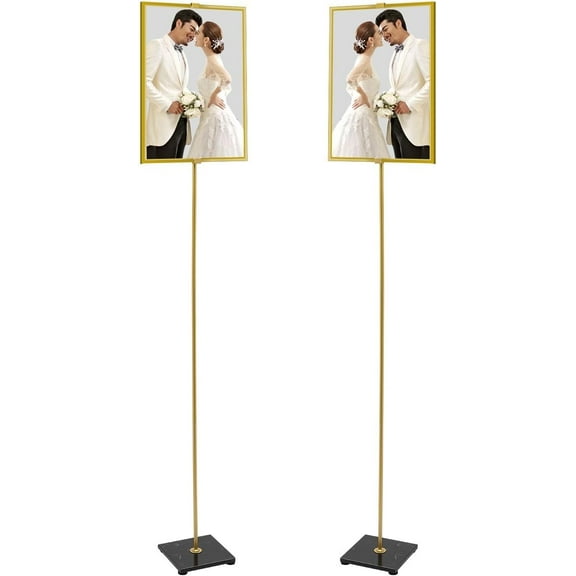 2Psc Easel Stand for Sign with Marble Base 63in Height Adjustable Gold Wedding Easel Stand Poster Display Stand for Weddings, Welcome Signs and Exquisite Display