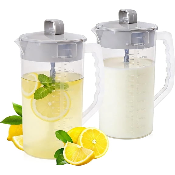 2QT/64oz Vortex Mixing Pitcher with Detachable Plunger & Leak-Proof Lid - , Dishwasher-Safe Pitcher for Juice, Shakes, Formula & (2 Pack)