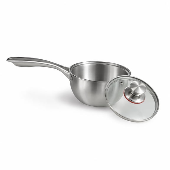 2QT Stainless Steel Saucepan with Glass Lid, Single Small Soup Pot, 7-Inch
