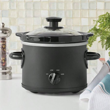 2QT Slow Cooker – Matte Black Finish, Removable Stoneware Pot, Model MS54100112165B, Compact & Durable Kitchen Appliance