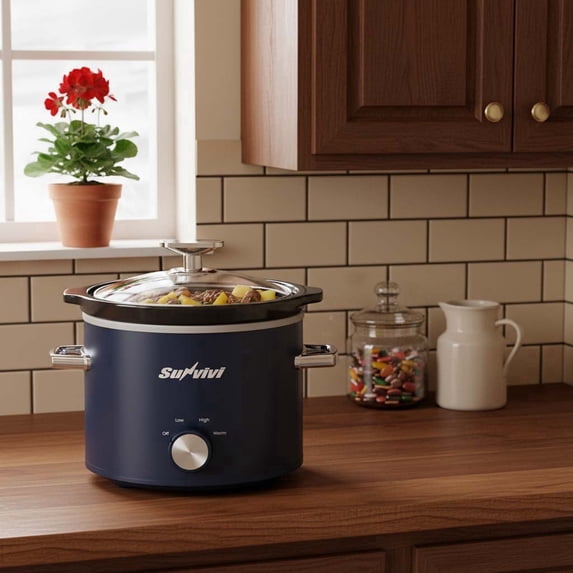 Sunvivi 2QT Small Slow Cooker with Removable Ceramic Pot, 3 Heating Settings - Blue