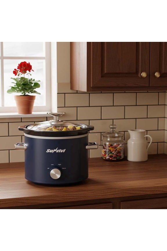 2QT Small Slow Cooker with Removable Ceramic Pot, 3 Heating Settings - Blue