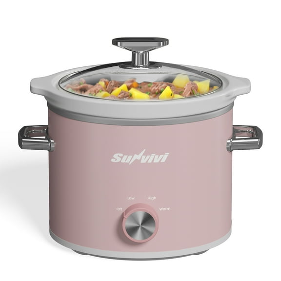 2QT Small Slow Cooker with Removable Ceramic Pot, 3 Heating Settings, Dishwasher-Safe Glass Lid, Pink