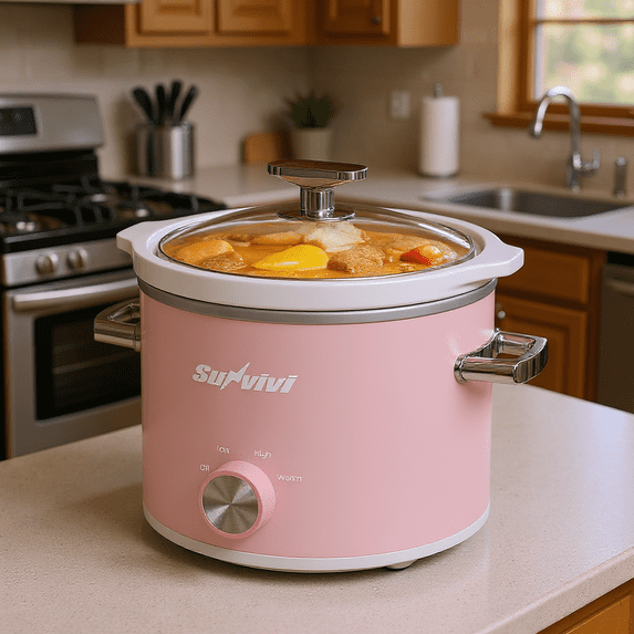 2QT Small Slow Cooker with Removable Ceramic Pot, 3 Heating Settings, Dishwasher-Safe Glass Lid, Pink