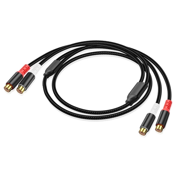 2RCA Female to 2 RCA Female Stereo Audio Cable Gold Plated 2Rca Subwoofer Adapter Audio Cable,2RCA Nylon Braided Audio Extension Cable for Amplifier,Stereo,DVD Player-2.6Ft