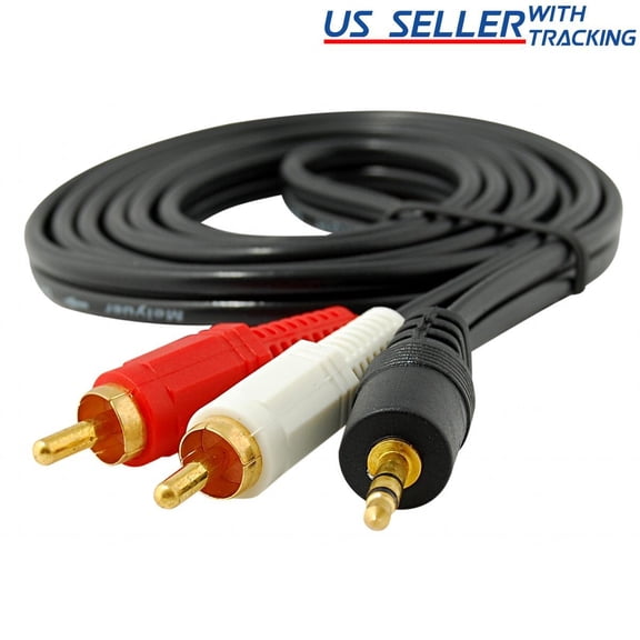 2RCA Male Plug to 3.5mm Female Aux Audio Headphone Converter Adapter Cable 15FT