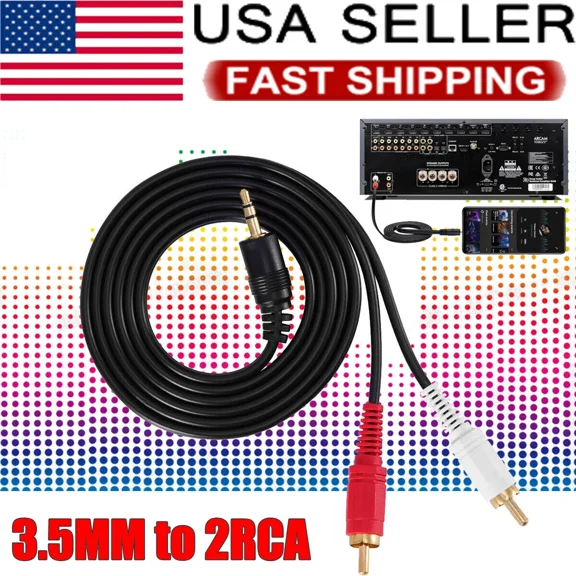 2Rca To 3.5Mm Cable Rca Audio Jack Adapter Cord Rca Y Splitter Connector 4.4Ft