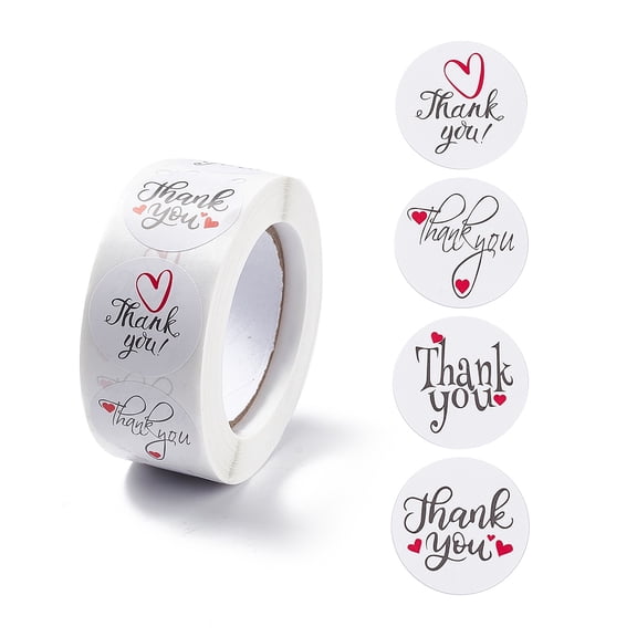 2Roll Paper Thank You Gift Sticker Rolls Round Dot Decals for DIY Scrapbooking Craft Heart Pattern White 25mm 500pcs/roll
