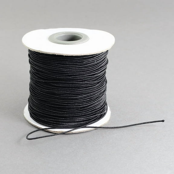 2Roll Round Elastic Cord with Nylon Outside and Rubber Inside Black 1mm about 109.36 yards(100m)/roll