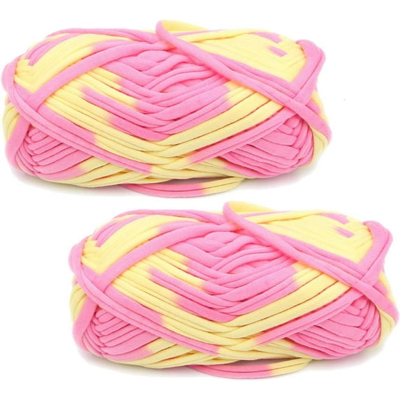 2Rolls 100g/Roll Colorful Knitting Yarn Fabric Crochet Cloth T-Shirt Yarn for DIY Knitted Fabric Art Basket Bag
