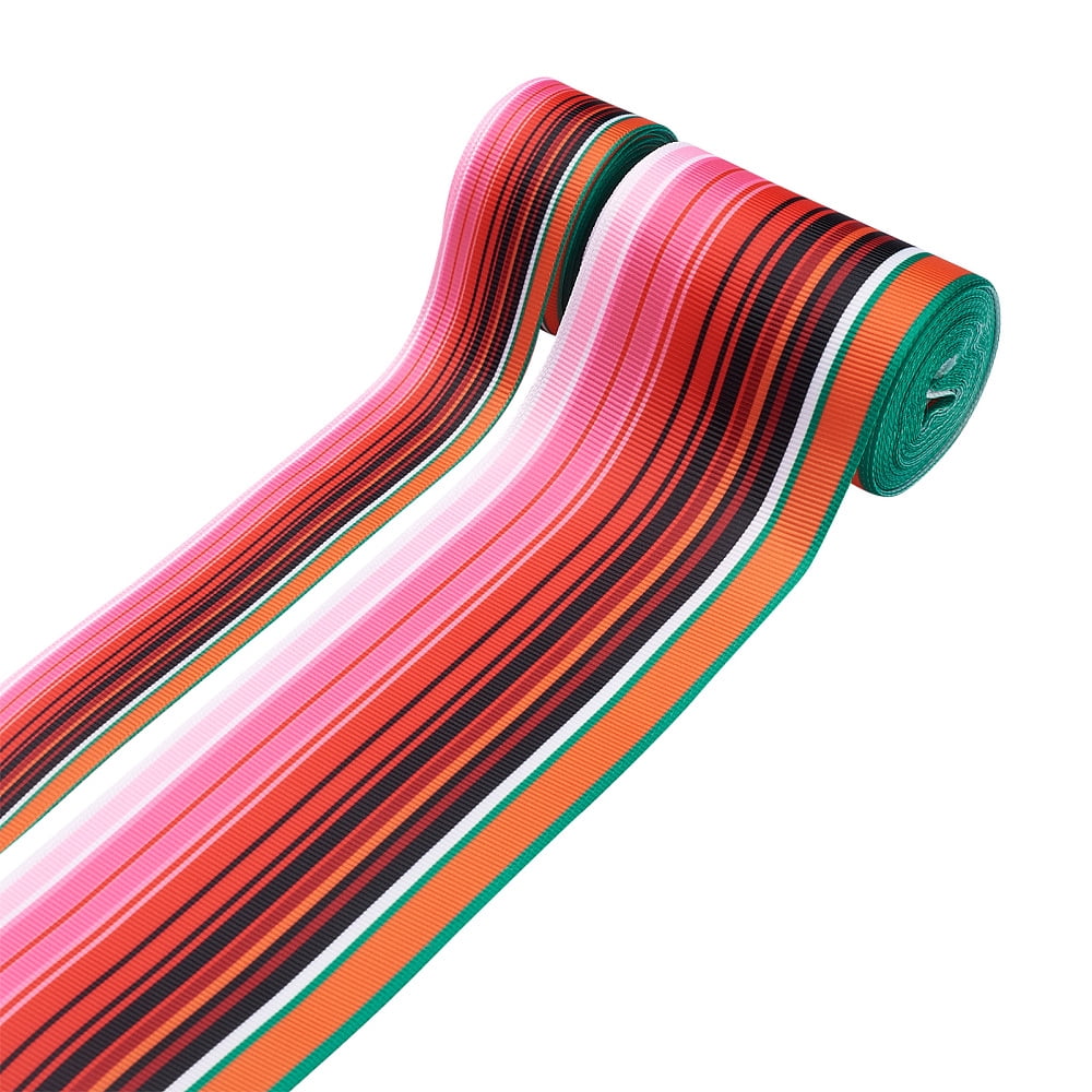 2Rolls 2 Styles Stripe Pattern Printed Polyester Grosgrain Ribbon for ...