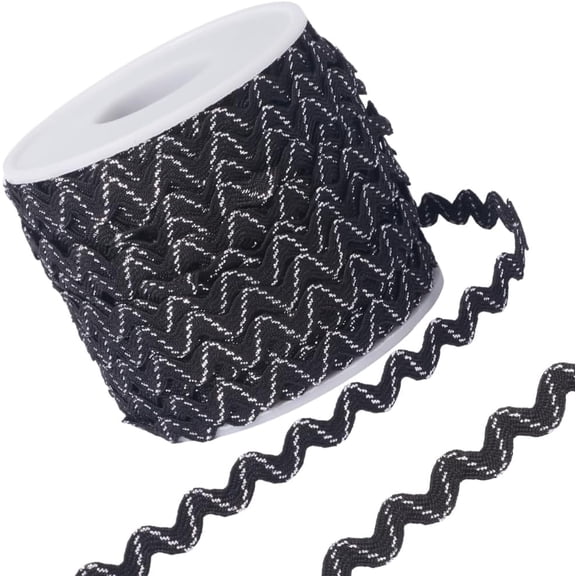 2Rolls 30Yds Metallic RIC Rac Black and Silver Sparkly Rick Rack Wave Bending Fringe Trim 3/8 inch Wide Braids Cords Embellishments for Sewing Flower Making