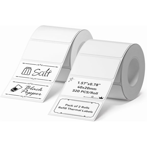 2Rolls Labels for B1 B21 B21 Pro B3S B31, 1.57'' x 0.79'' (40x20mm) Label Maker Tape, Waterproof, Oil-Proof and Tear-Proof Thermal Printer Labels, Black on White