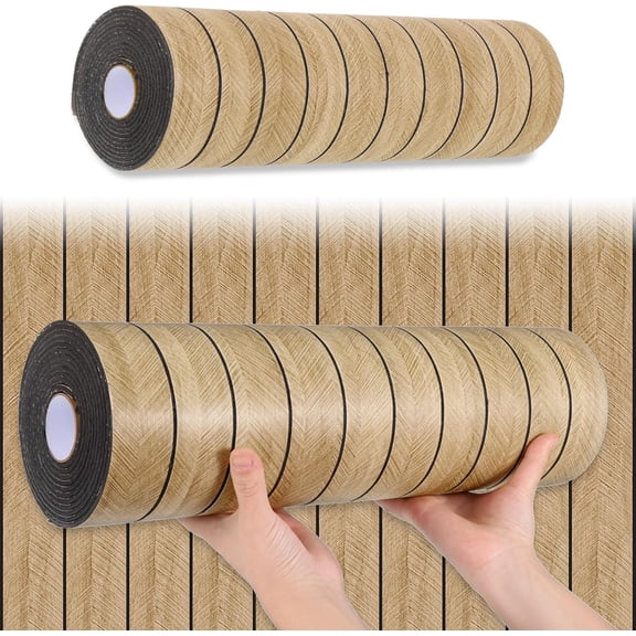 2Rolls Thick Peel and Stick Slat Wall Panel Self-Adhesive 3D Wood Grain Wallpaper Sticker Soundproof Moisture