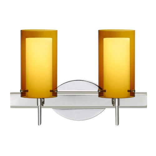 2SW-S44007-LED-CR-Besa Lighting-Pahu 4-Two Light Bath Vanity-14.63 Inches Wide by 9.88 Inches High-Chrome Finish-Transparent Smoke/Opal Glass