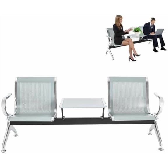 2Seat Office Reception Chair,Guest Reception Chair Set w/Table & Arm, Waiting Room Visitor Guest Sofa Airport Clinic for Airports,Hospitals$$Office