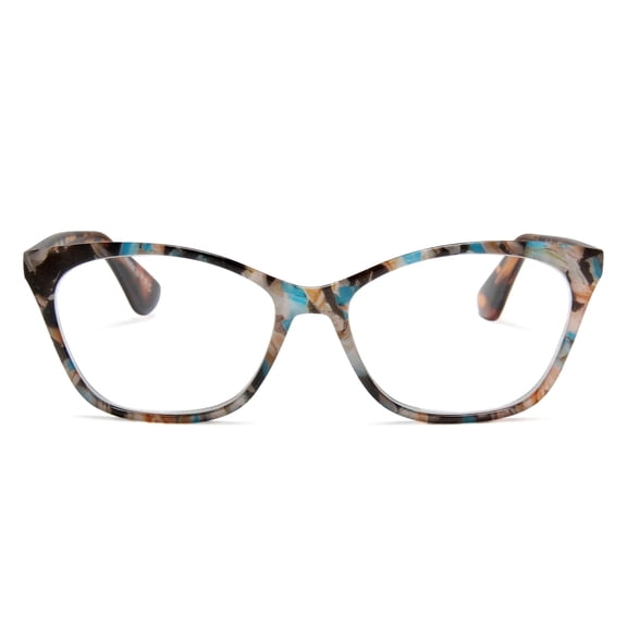 2SeeLife Large Cat Eye Reading Glasses For Women - Medium-Wide Faces, Durable Frame, Spring Hinges, Oversized Cateye Readers, Rose-blue Tortoise, +1.00