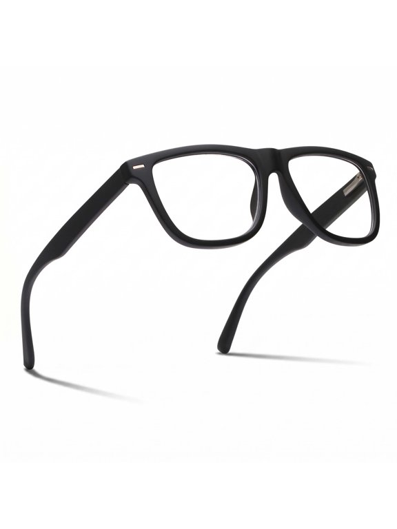 Blue Light Reading Glasses for Men – Oversized Square Readers, Lightweight TR-90 Frame, Spring Hinges, Medium Fit, Black, +2.25